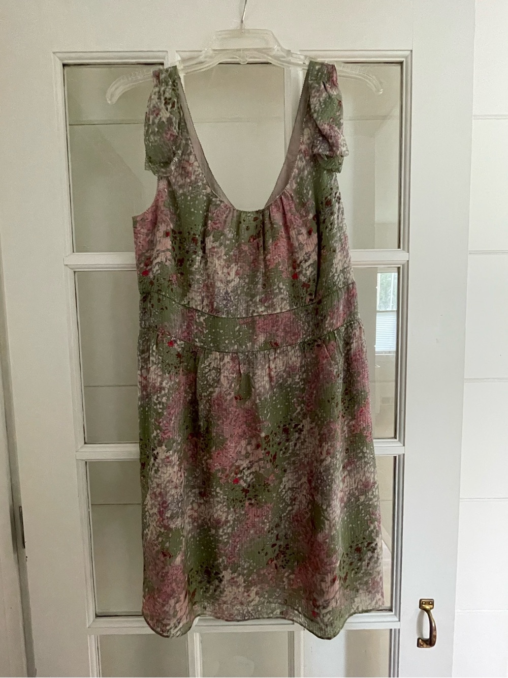 J. Crew Olive and Pink Floral Scoop-Neck Mini Dress